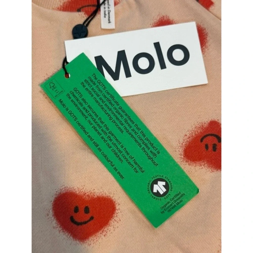 Molo Disc Sweatshirt 80‎ 12M Red Hearts Smiley GOTS Organic Cotton NWT